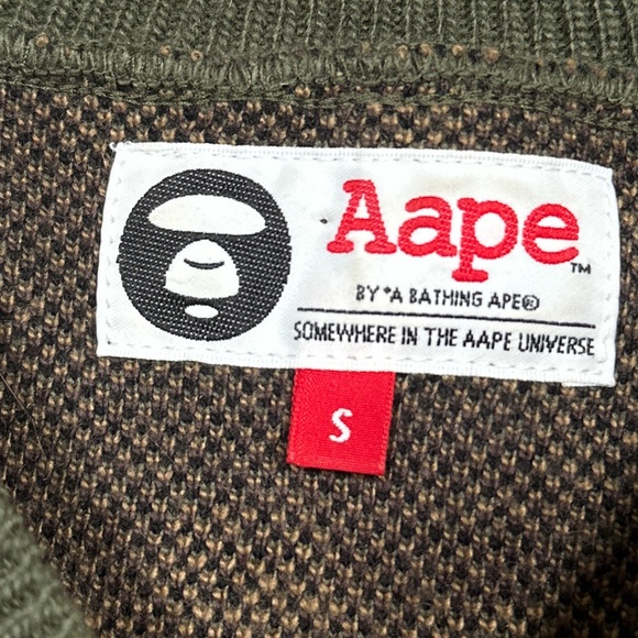 AAPE A Bathing Ape Green Camo Big Logo Knit Rabbit Hair Sweater Mens Small - Picture 6 of 11